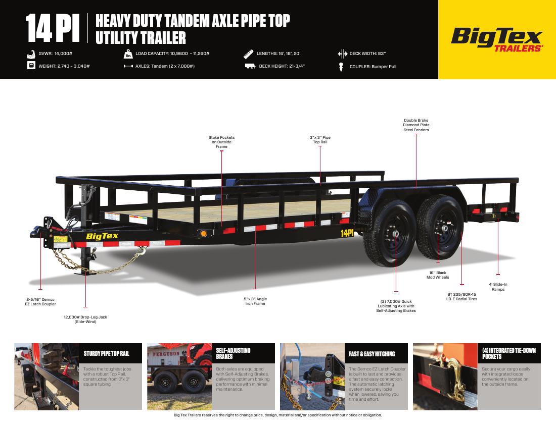 Big Tex 14PI heavy-duty pipe-top dump trailer parked at the Montana Ave yard