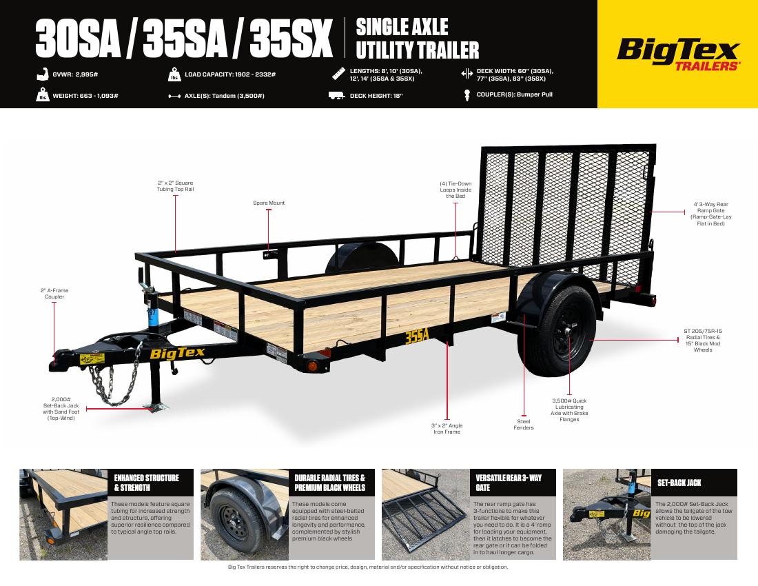 Big Tex 35SA single-axle utility trailer available for daily rental