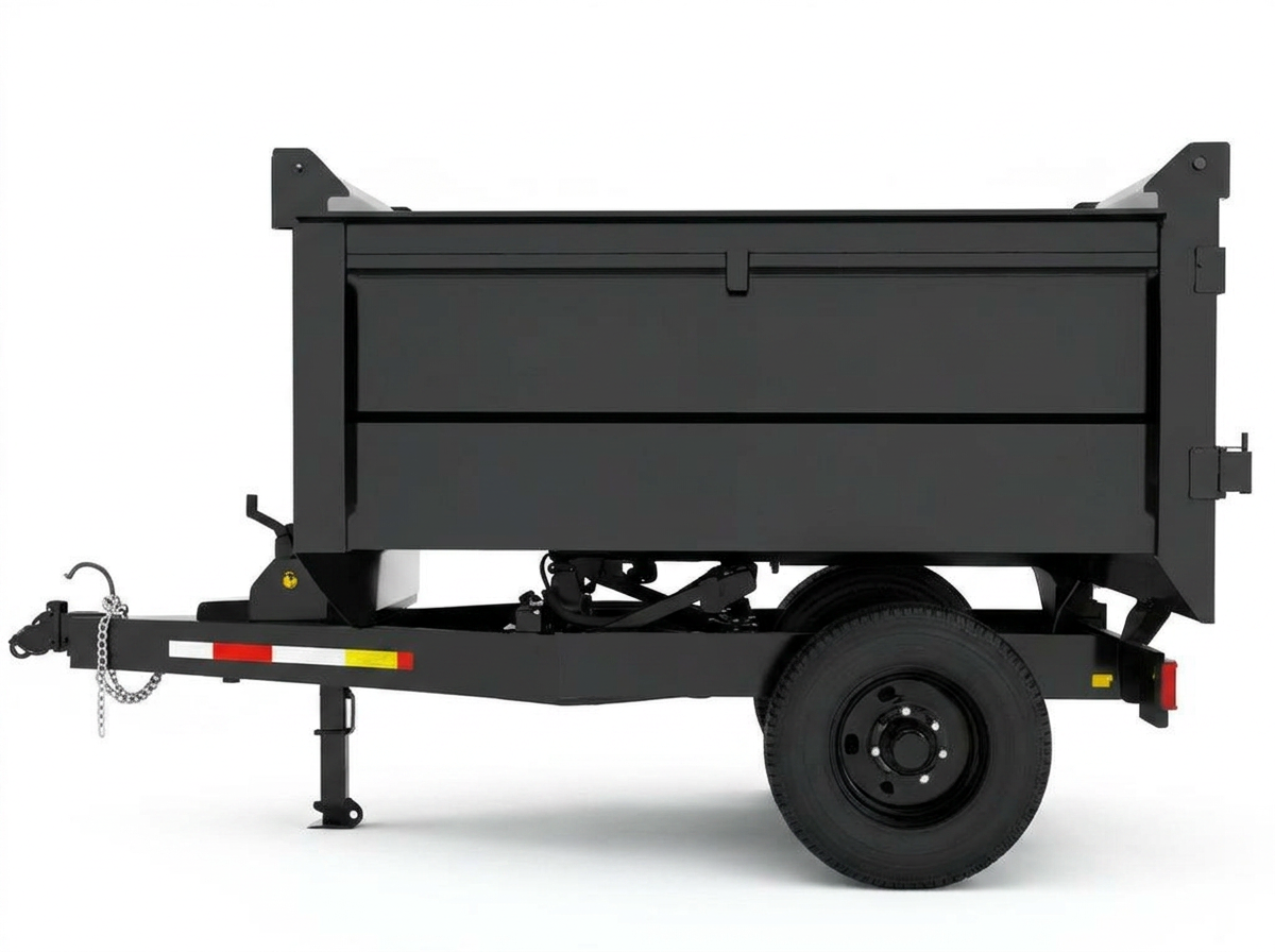Tandem-axle dump trailer loaded with landscape debris on an El Paso property cleanup