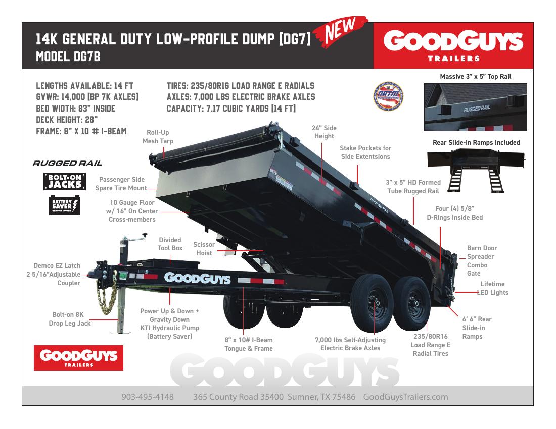 Good Guys DG7 Dump Trailer 83" x 14' available for rent at EquipScape El Paso